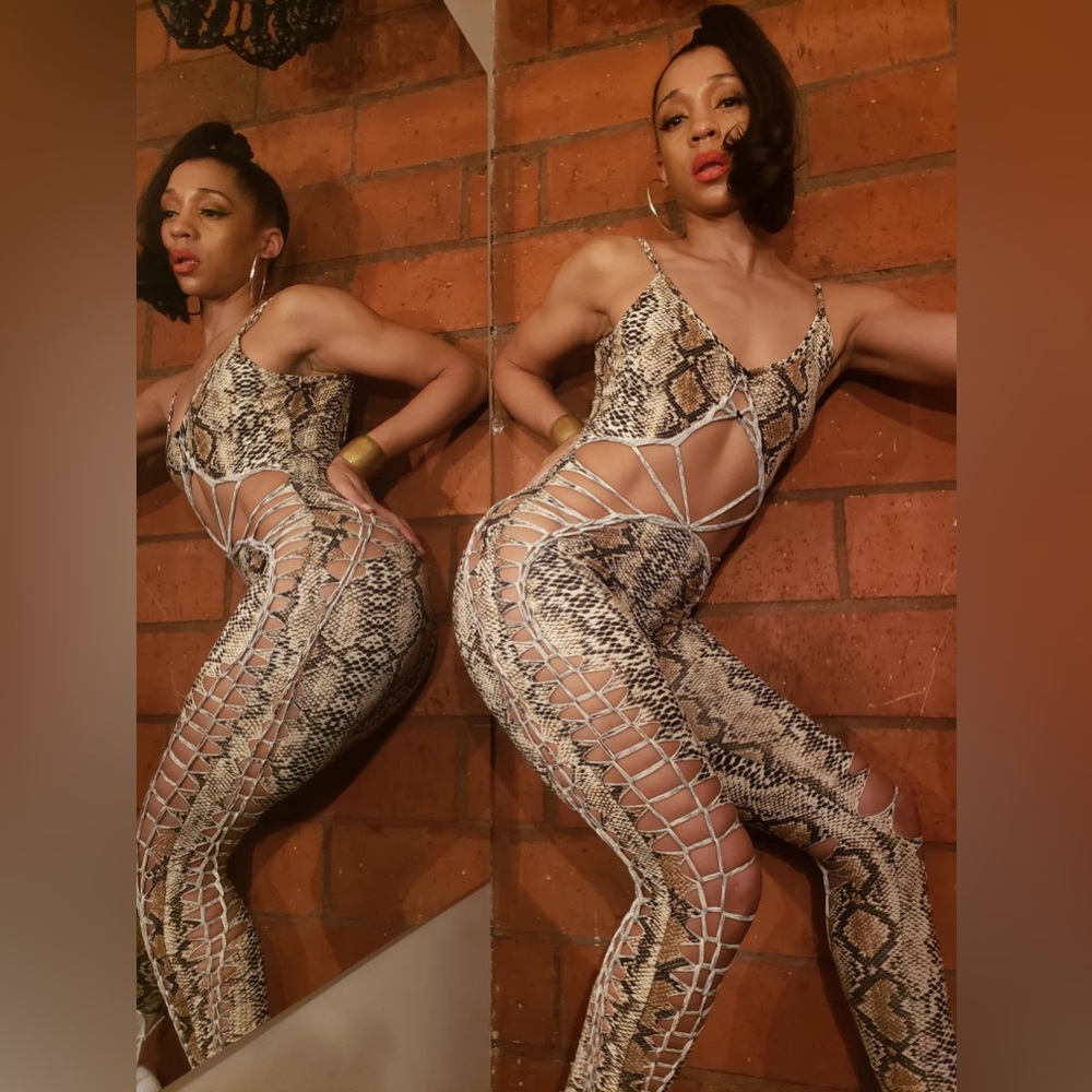 Twisted Movement Snakeskin Catsuit Pole Dance Aerial Performance Sexy Jumpsuit S